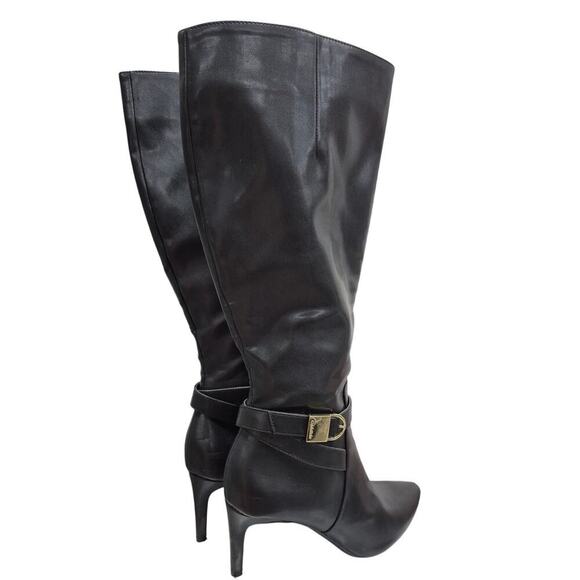 CALVIN KLEIN JEMAMINE $230 Black Vegan Leather Designer Tall Heel Boots 9.5 - Picture 3 of 8